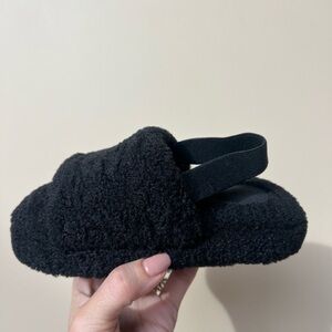 Cat and Jack Black Fuzzy Slippers with Elastic Strap